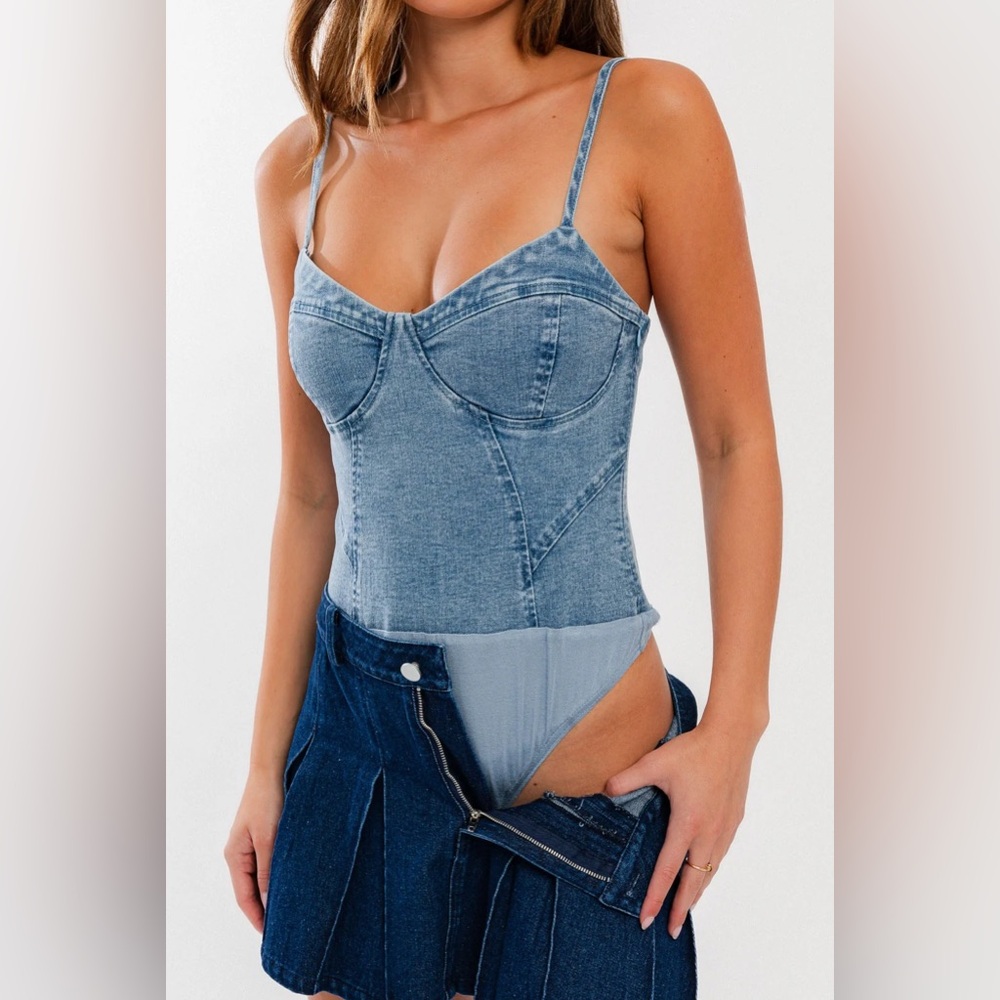 LANE 201 Denim Bustier Bodysuit